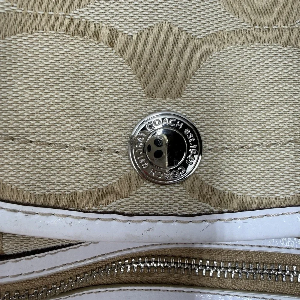 Coach Tan Canvas Backpack with Leather White Trim- Kyra Daisy Signature